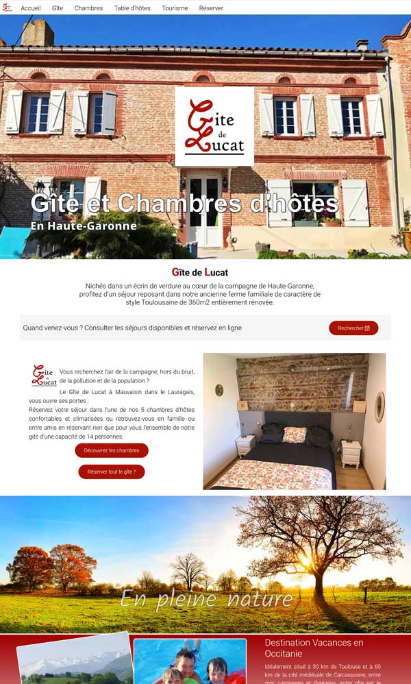 Site Web des gîtes de Lucat au sud de Toulouse réalisé par Gîte et Bien