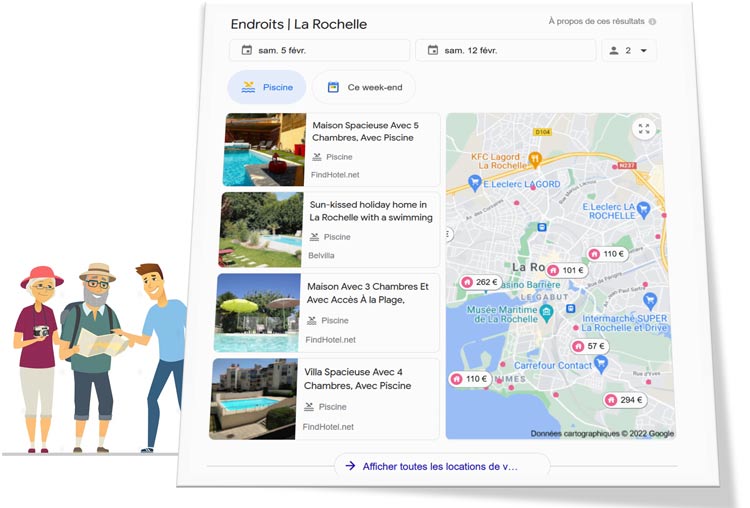 Présentation des locations de vacances lors d'une recherche Google